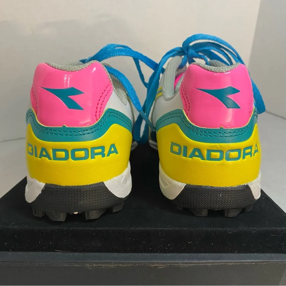 Diadora Turf Soccer Shoes White Teal Yellow Pink Women’s 6 EU 37
